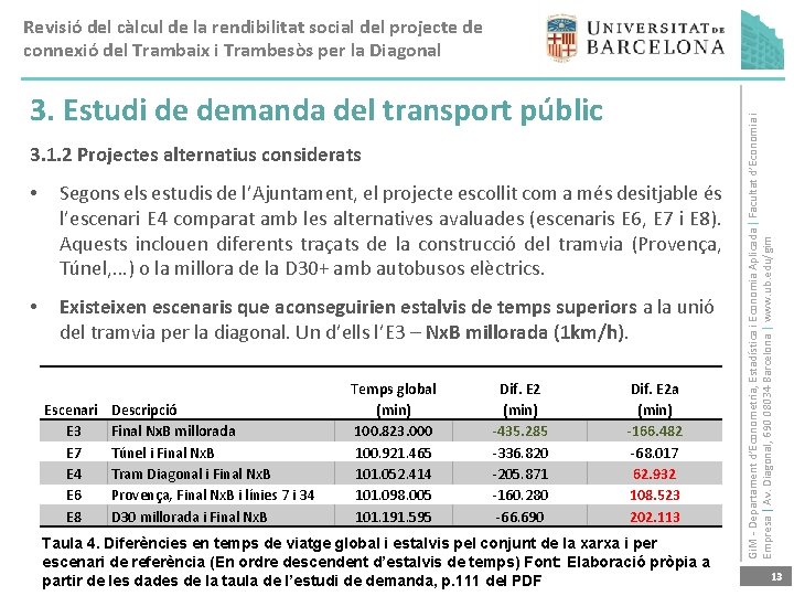 3. Estudi de demanda del transport públic 3. 1. 2 Projectes alternatius considerats •