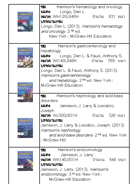 ชอ Harrison's hematology and oncology ผแตง Longo, Dan L. หมวด WH 120 L 848