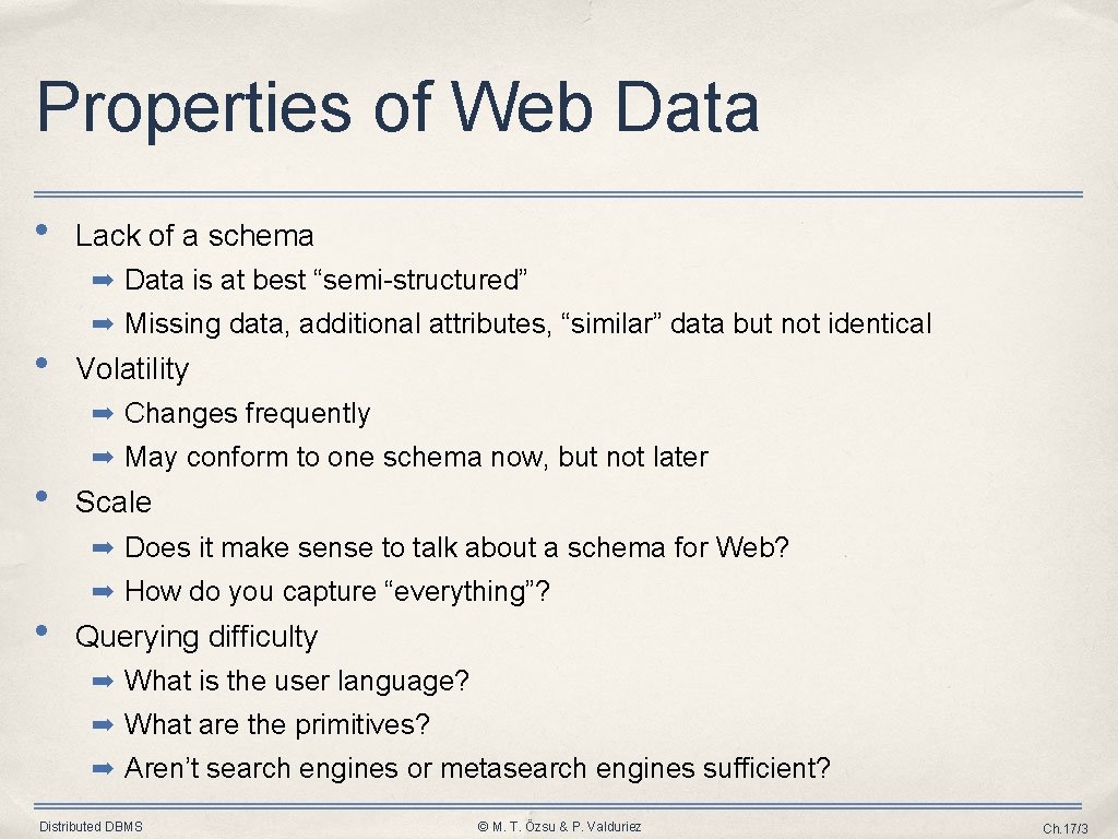 Properties of Web Data • Lack of a schema ➡ Data is at best