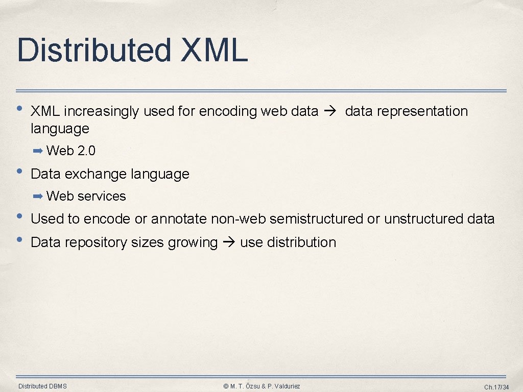 Distributed XML • XML increasingly used for encoding web data representation language ➡ Web