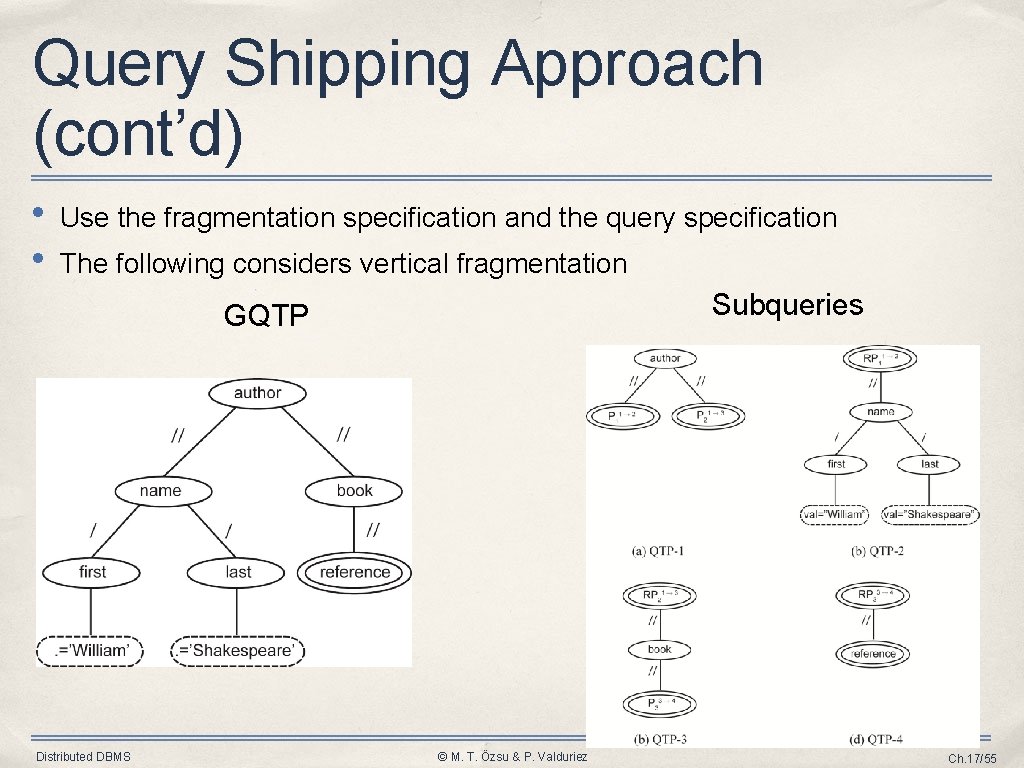 Query Shipping Approach (cont’d) • • Use the fragmentation specification and the query specification