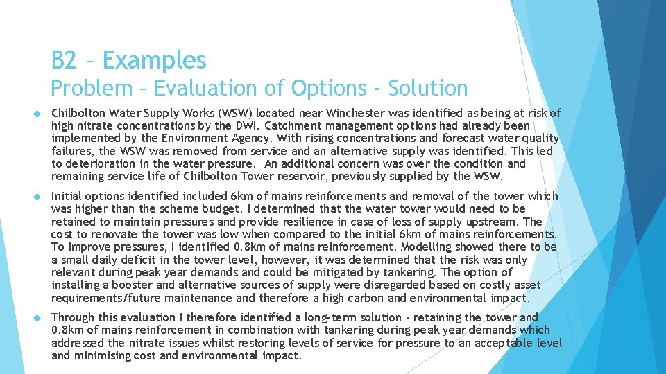 B 2 – Examples Problem – Evaluation of Options - Solution Chilbolton Water Supply