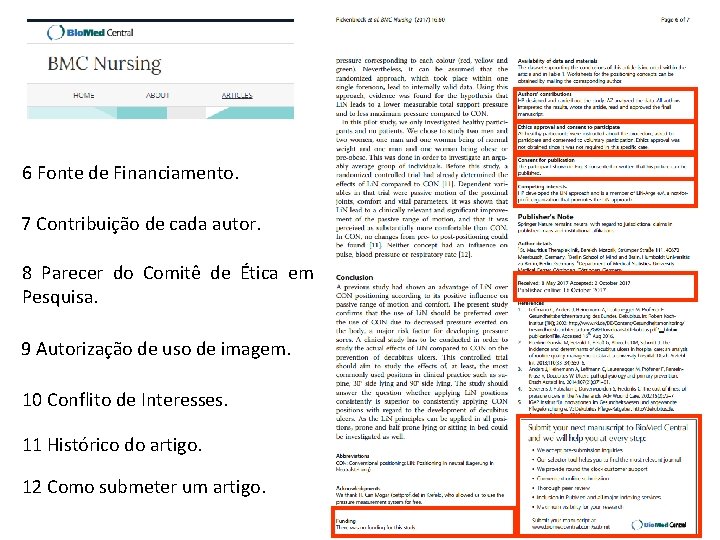 6 Fonte de Financiamento. 7 Contribuição de cada autor. 8 Parecer do Comitê de