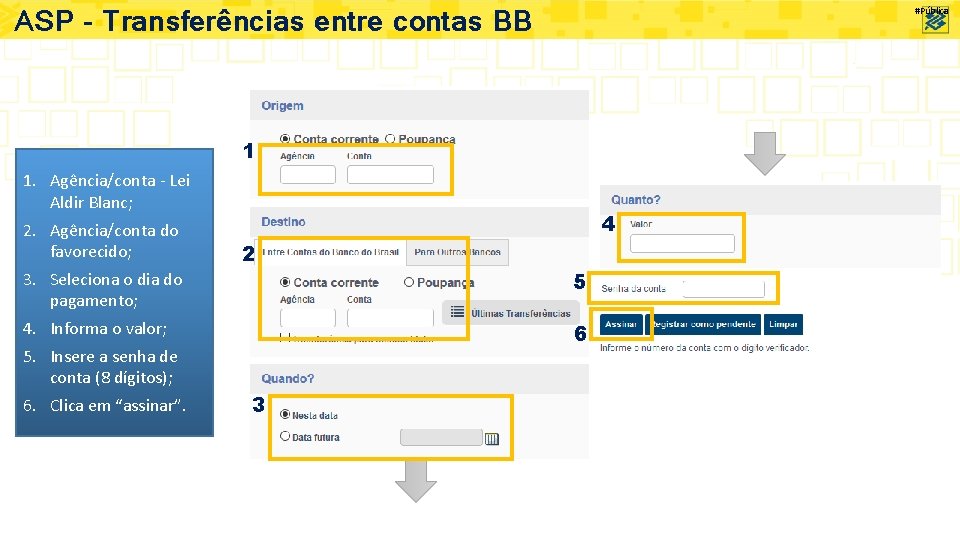 ASP – Transferências entre contas BB #Pública 1 1. Agência/conta - Lei Aldir Blanc;