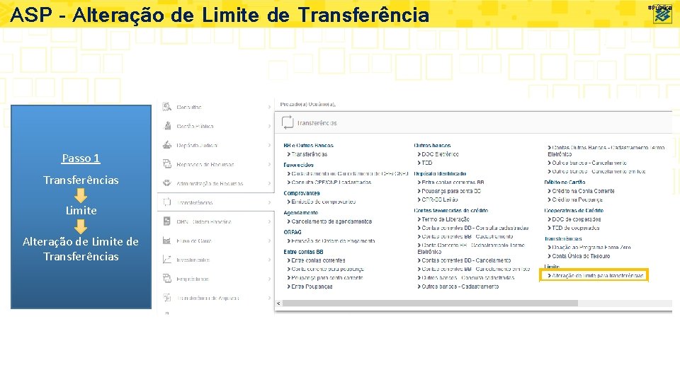 ASP – Alteração de Limite de Transferência Passo 1 Transferências Limite Alteração de Limite