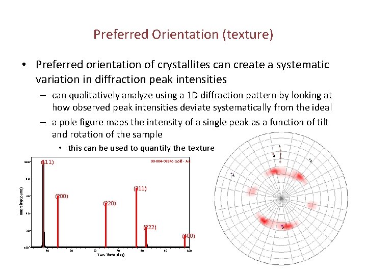 Preferred Orientation (texture) • Preferred orientation of crystallites can create a systematic variation in