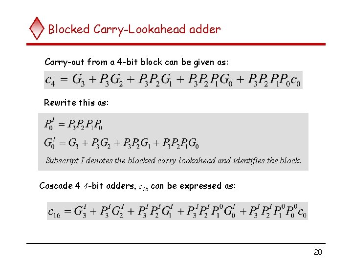 Blocked Carry-Lookahead adder Carry-out from a 4 -bit block can be given as: Rewrite