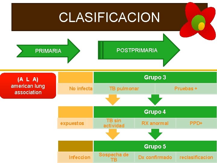 CLASIFICACION POSTPRIMARIA (A L A) american lung association Grupo 0 No infectados expuestos Infeccion