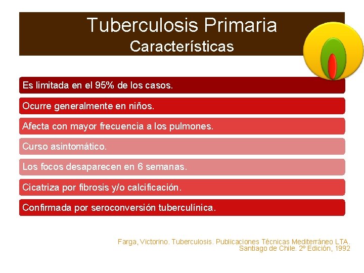 Tuberculosis Primaria Características Es limitada en el 95% de los casos. Ocurre generalmente en