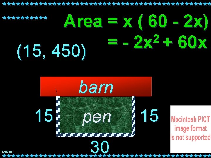 *********************** Area = x ( 60 - 2 x) (15, 450) =- 2 2