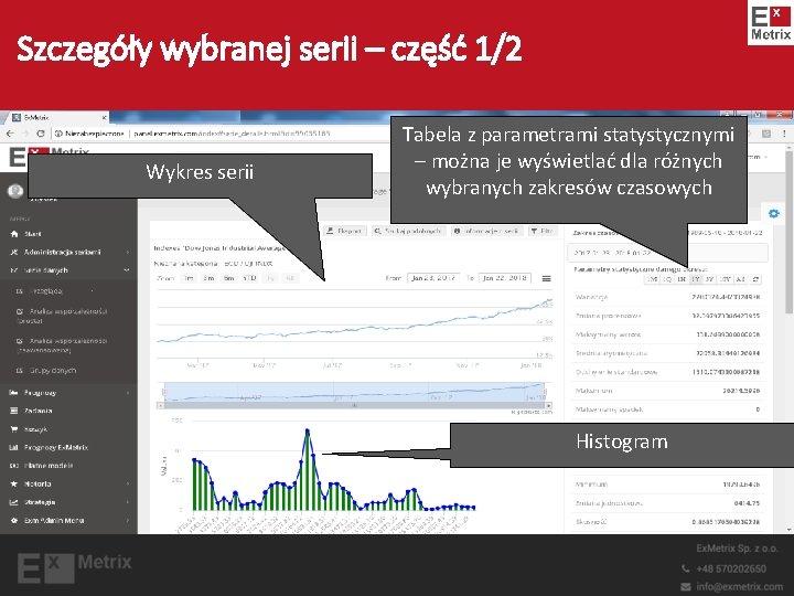 Szczegóły wybranej serii – część 1/2 Wykres serii Tabela z parametrami statystycznymi – można