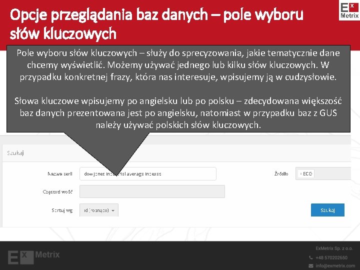 Opcje przeglądania baz danych – pole wyboru słów kluczowych Pole wyboru słów kluczowych –