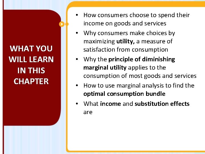 WHAT YOU WILL LEARN IN THIS CHAPTER • How consumers choose to spend their