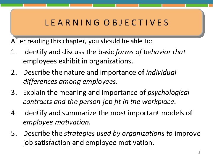 LEARNING OBJECTIVES After reading this chapter, you should be able to: 1. Identify and