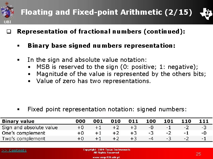 Floating and Fixed-point Arithmetic (2/15) UBI q Representation of fractional numbers (continued): § Binary