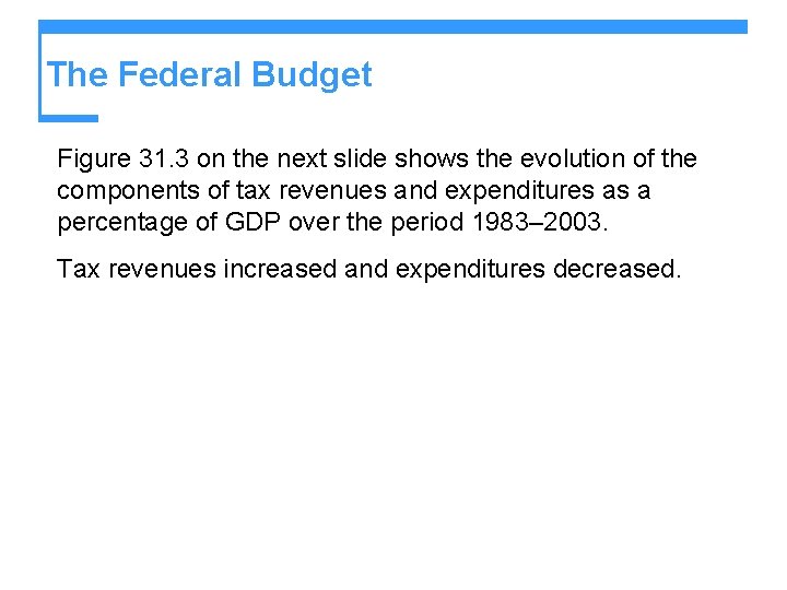 The Federal Budget Figure 31. 3 on the next slide shows the evolution of