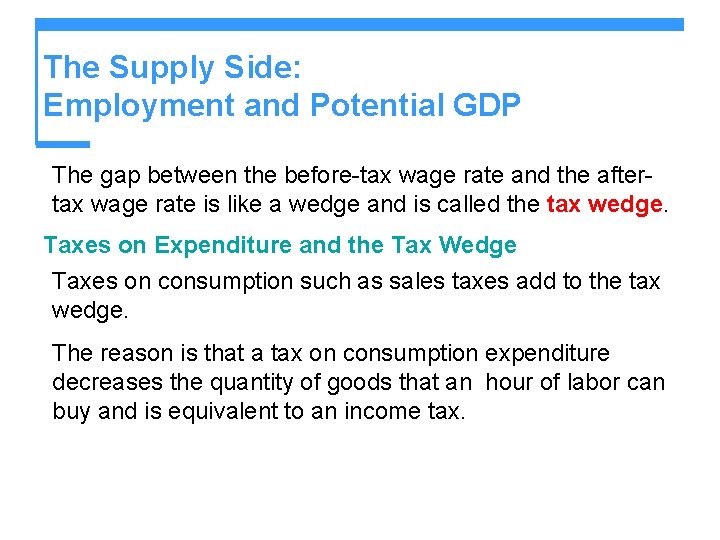 The Supply Side: Employment and Potential GDP The gap between the before-tax wage rate
