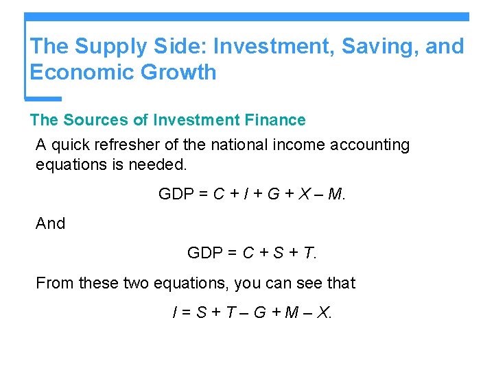 The Supply Side: Investment, Saving, and Economic Growth The Sources of Investment Finance A