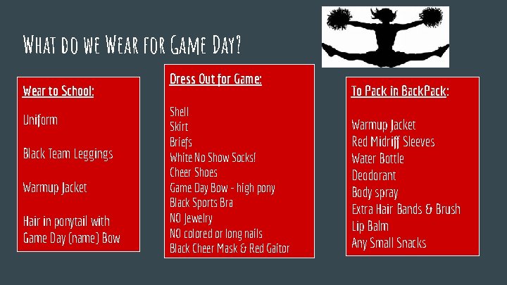 What do we Wear for Game Day? Wear to School: Uniform Black Team Leggings
