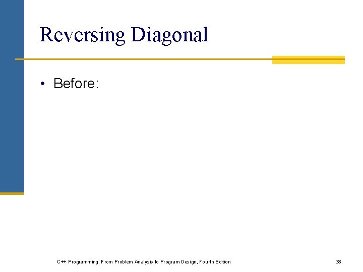 Reversing Diagonal • Before: C++ Programming: From Problem Analysis to Program Design, Fourth Edition