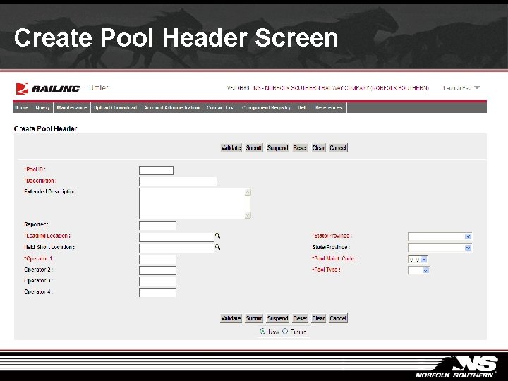 Create Pool Header Screen 