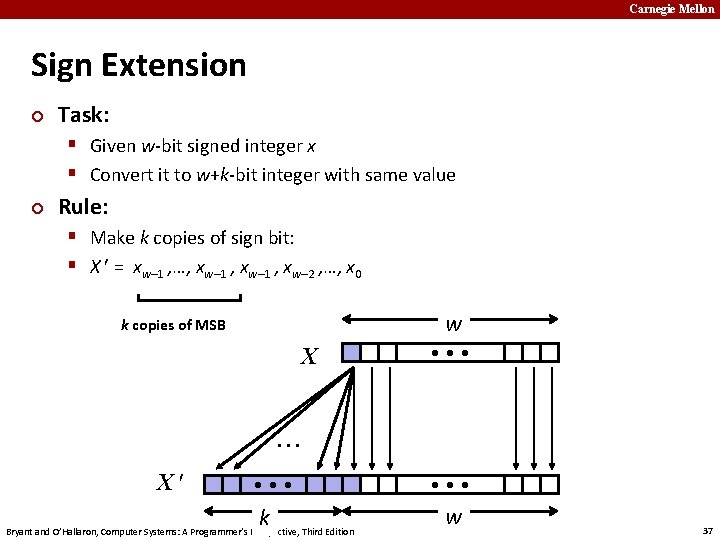 Carnegie Mellon Sign Extension ¢ Task: § Given w-bit signed integer x § Convert