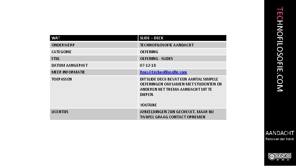 SLIDE – DECK ONDERWERP TECHNOFILOSOFIE AANDACHT CATEGORIE OEFENING STIJL OEFENING - SLIDES DATUM AANGEPAST