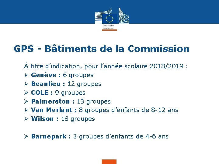 GPS - Bâtiments de la Commission À titre d’indication, pour l’année scolaire 2018/2019 :