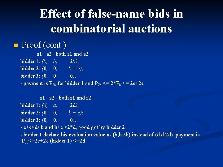Effect of false-name bids in combinatorial auctions n Proof (cont. ) a 1 a