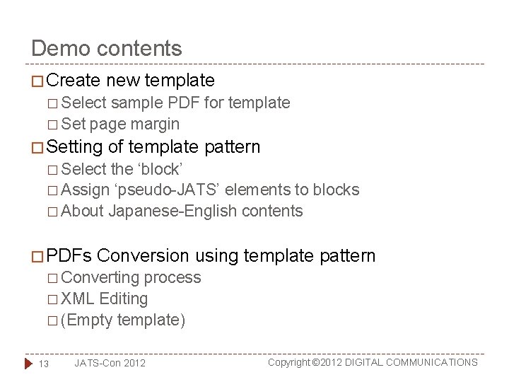 Demo contents � Create new template � Select sample PDF for template � Set