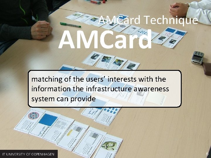AMCard Technique AMCard matching of the users’ interests with the information the infrastructure awareness