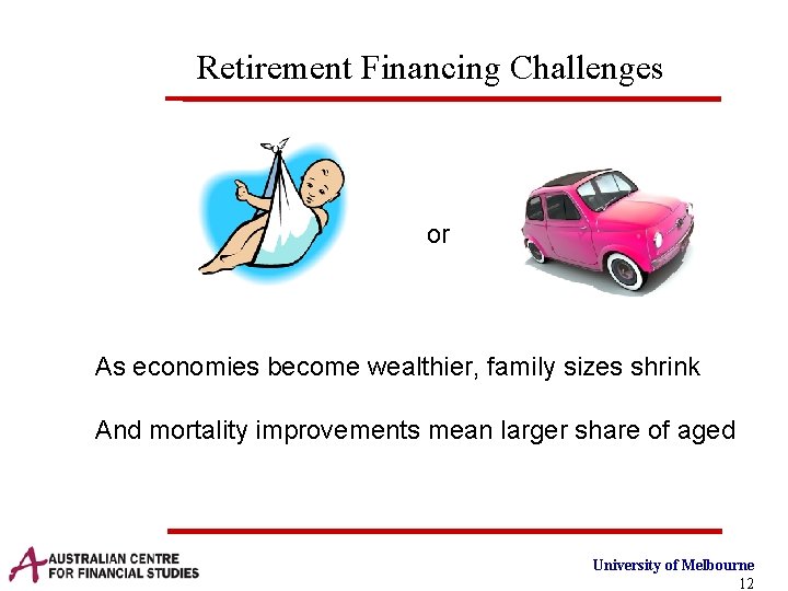 Retirement Financing Challenges or As economies become wealthier, family sizes shrink And mortality improvements