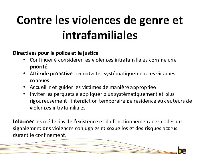 Contre les violences de genre et intrafamiliales Directives pour la police et la justice