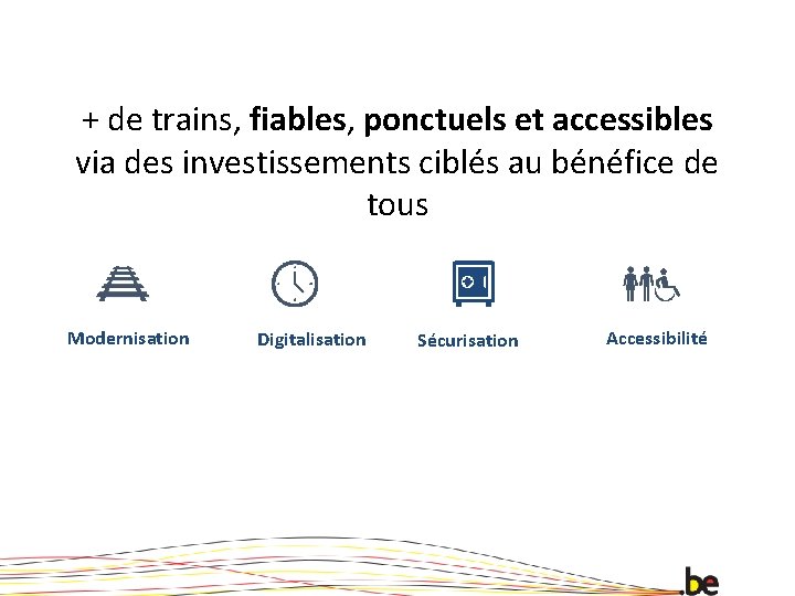 + de trains, fiables, ponctuels et accessibles via des investissements ciblés au bénéfice de