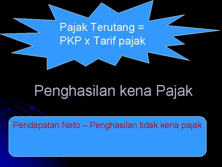 Pajak Terutang = PKP x Tarif pajak Penghasilan kena Pajak Pendapatan Neto – Penghasilan