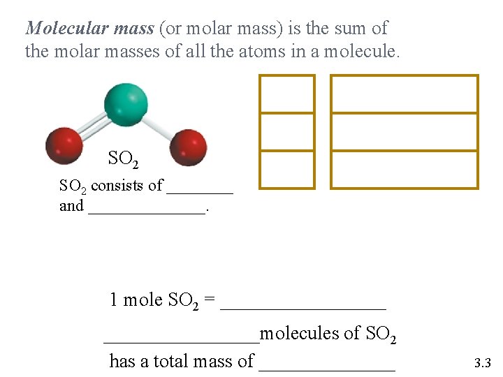 Molecular mass (or molar mass) is the sum of the molar masses of all