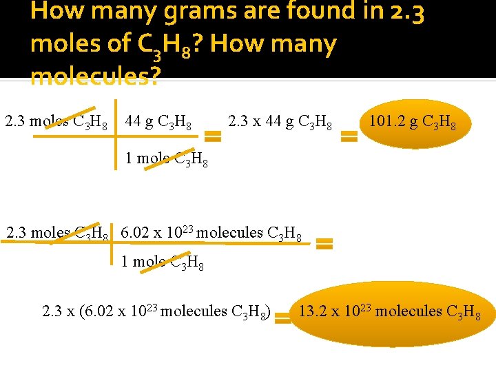 How many grams are found in 2. 3 moles of C 3 H 8?