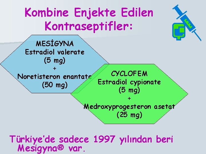Kombine Enjekte Edilen Kontraseptifler: MESİGYNA Estradiol valerate (5 mg) + CYCLOFEM Noretisteron enantate Estradiol