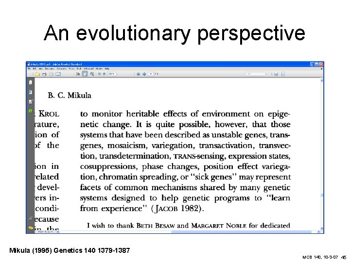 An evolutionary perspective Mikula (1995) Genetics 140 1379 -1387 MCB 140, 10 -3 -07