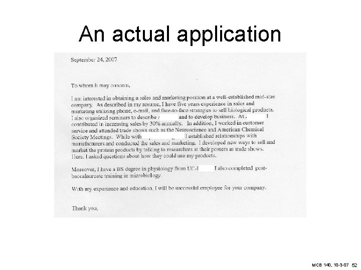 An actual application MCB 140, 10 -3 -07 52 