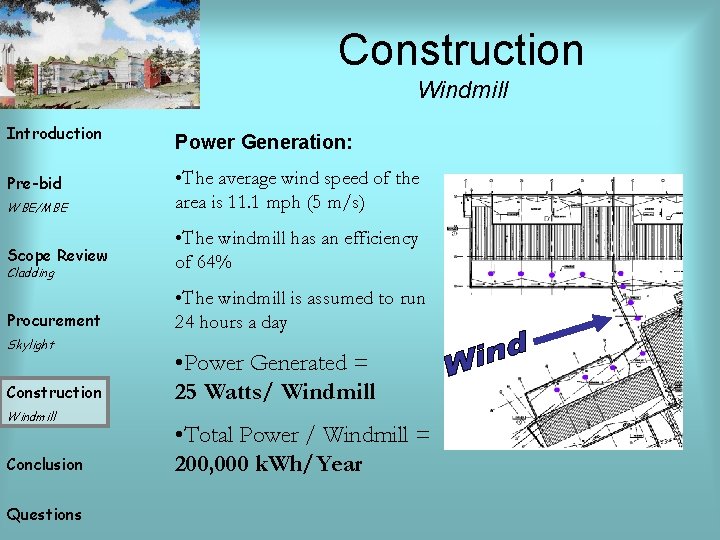 Construction Windmill Introduction Pre-bid WBE/MBE Power Generation: • The average wind speed of the