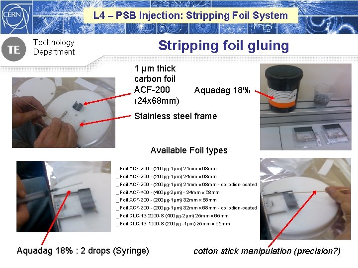 L 4 – PSB Injection: Stripping Foil System Stripping foil gluing Technology Department 1