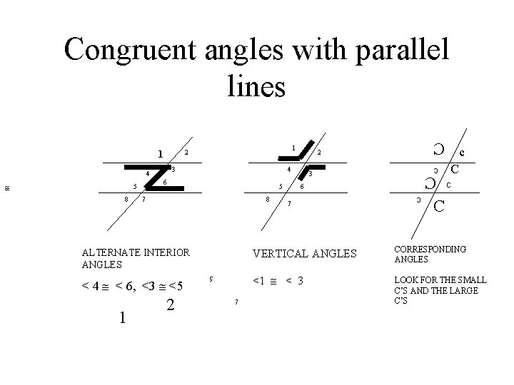 Congruent angles with parallel lines 8 6 7 c 7 3 C 5 c
