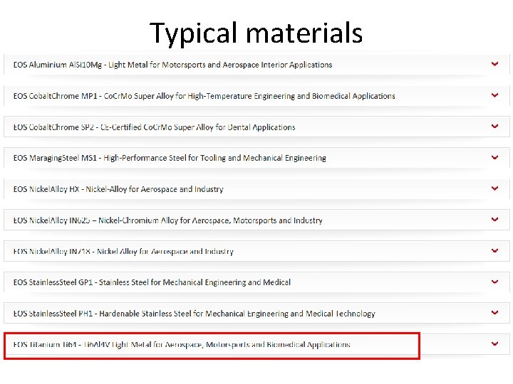 Typical materials 