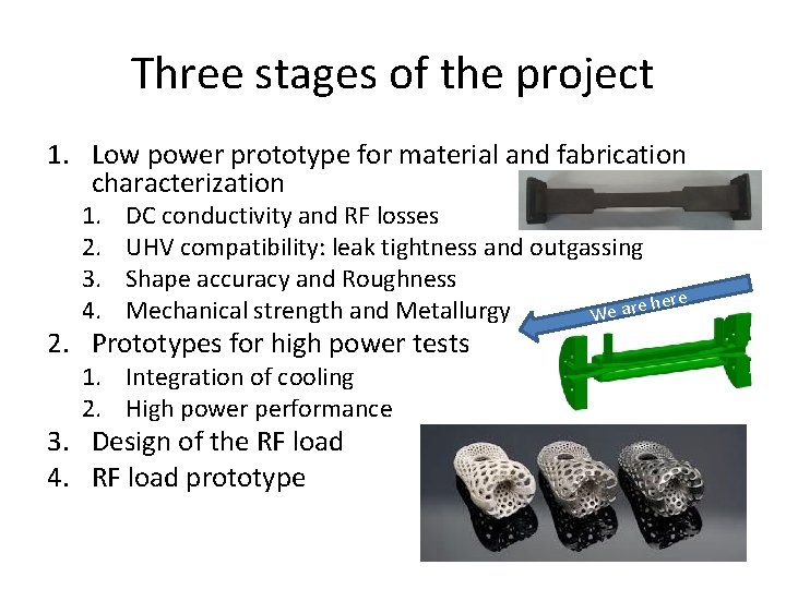 Three stages of the project 1. Low power prototype for material and fabrication characterization