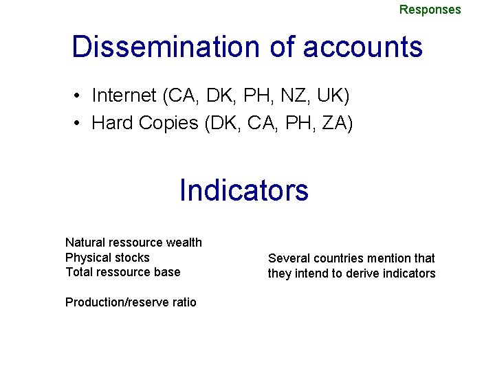 Responses Dissemination of accounts • Internet (CA, DK, PH, NZ, UK) • Hard Copies