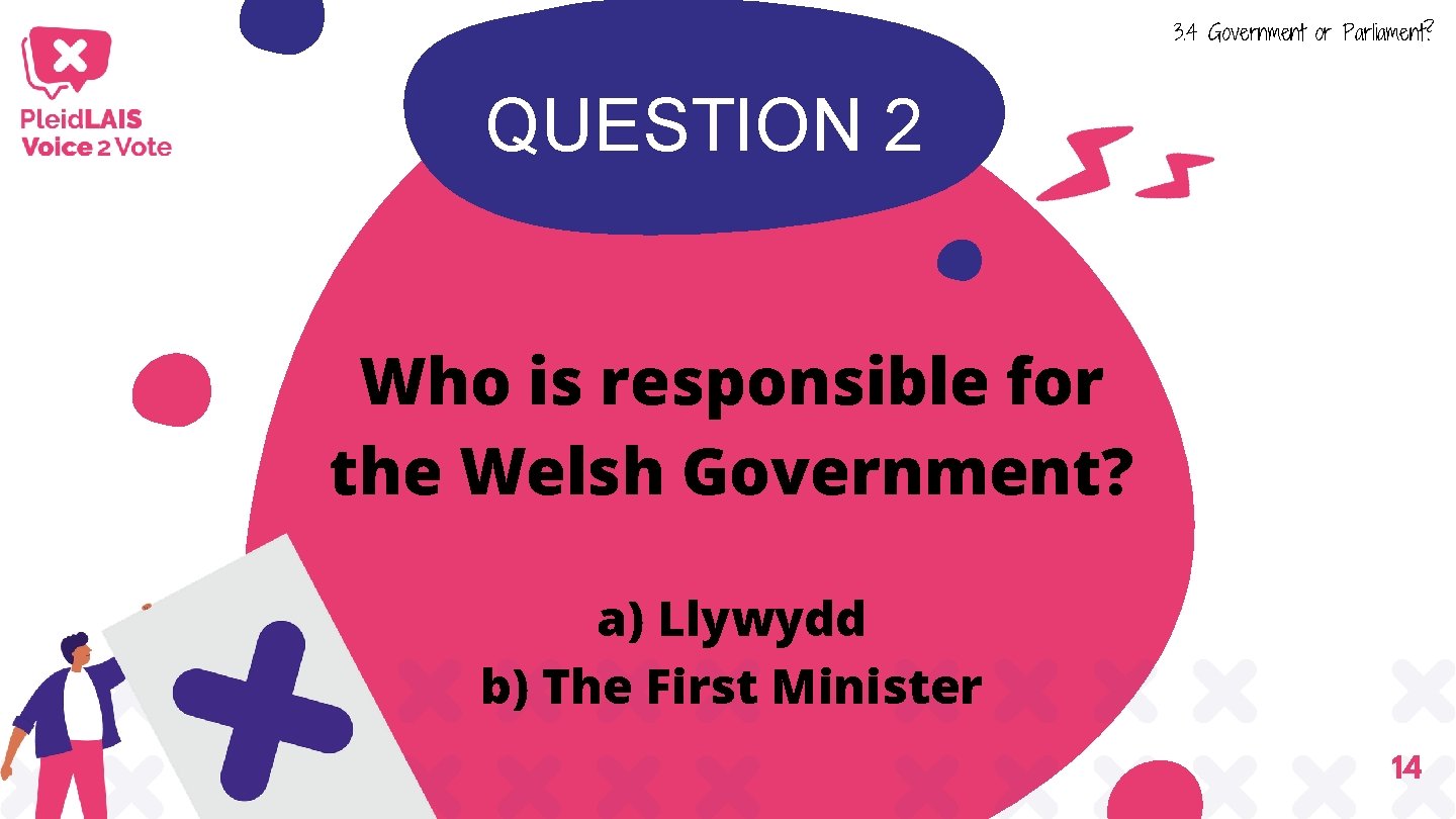 3. 4 Government or Parliament? QUESTION 2 Who is responsible for the Welsh Government? 3. 4 Government or Parliament? QUESTION 2 Who is responsible for the Welsh Government?