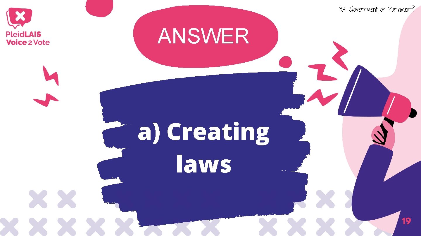 3. 4 Government or Parliament? ANSWER a) Creating laws 19 3. 4 Government or Parliament? ANSWER a) Creating laws 19