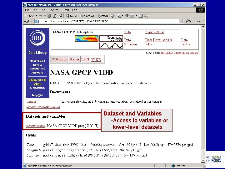 Dataset and Variables -Access to variables or lower-level datasets 