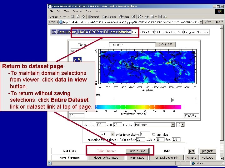 Return to dataset page -To maintain domain selections from viewer, click data in view